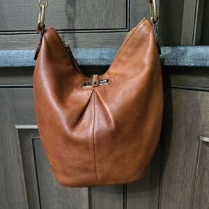 B. Makowski Brown Leather Crossbody Hobo Bag